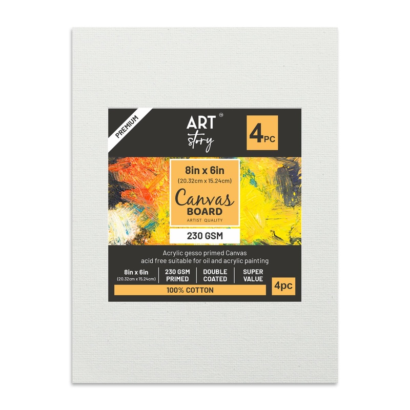 Canvas Board Rectangle 8 X 6Inch 230Gsm 2Mm Thick 4Pc Shrink Lb