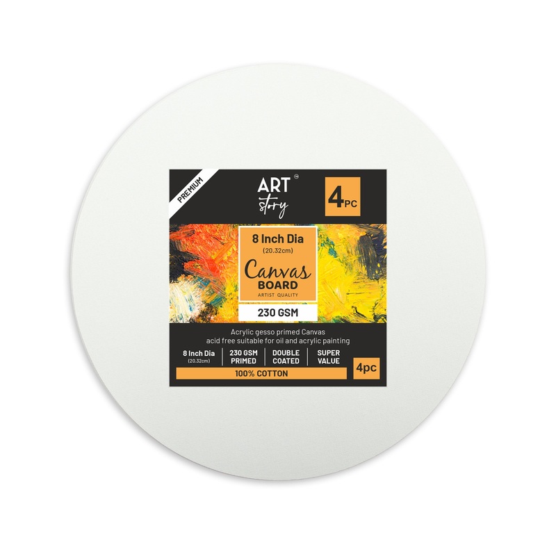 Canvas Board Round 8Inch Dia 230Gsm 2Mm Thick 4Pc Shrink Lb