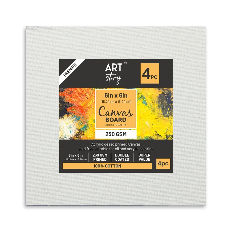 Canvas Board Square 6 X 6Inch 230Gsm 2Mm Thick 4Pc Shrink Lb