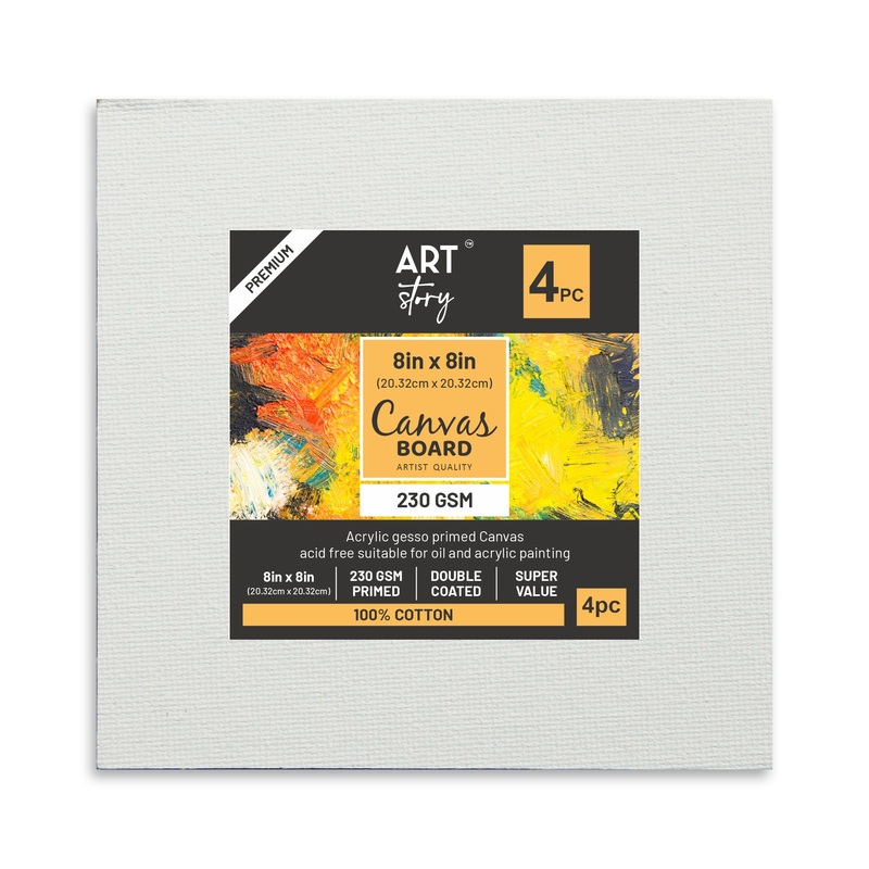Canvas Board Square 8 X 8Inch 230Gsm 2Mm Thick 4Pc Shrink Lb