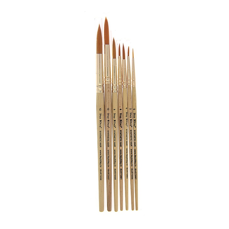Synthetic Hair Round Brush Size 0-2-4-6-8-10-12 Gold 7Pcs
