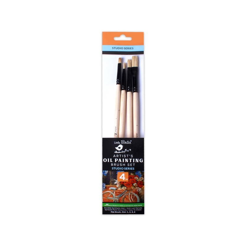 Synthetic Hog Hair Oil Brush Flat Size.1 2 4 6 Set of 4pc