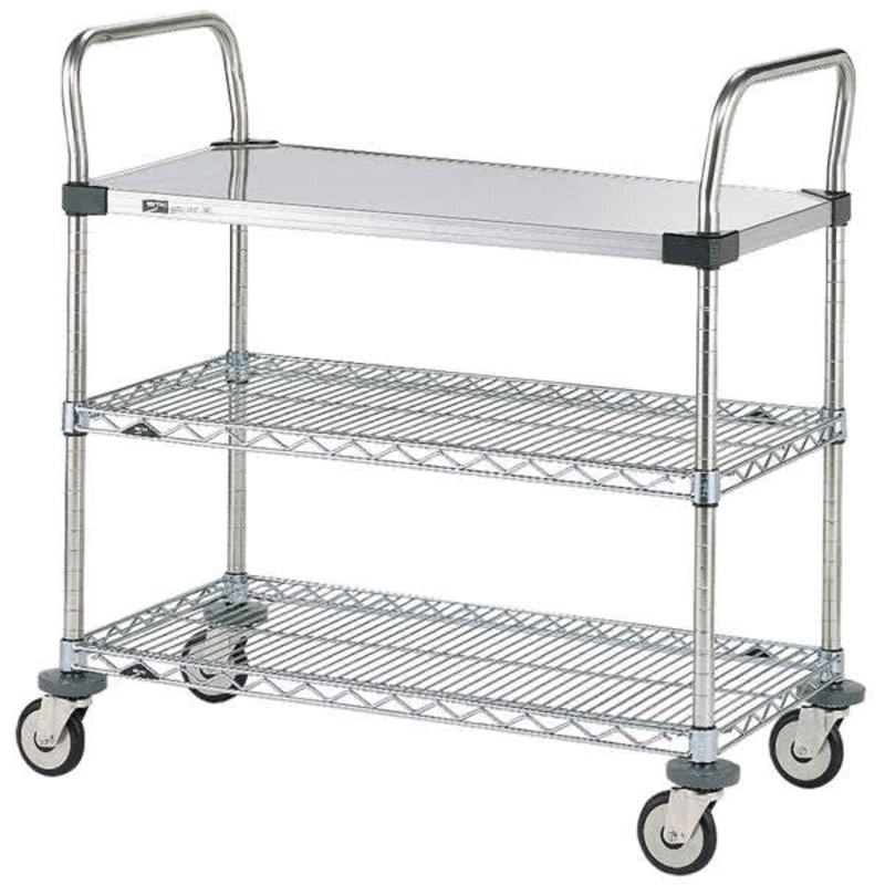 Metro MW403 Utility Cart, 1-Solid Stainless Steel/2-Wire Chrome Shelf 18×36