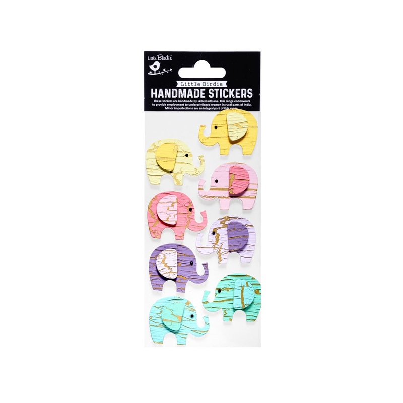 Handmade 3D Glitter Stickers – Crackled Elephant, 8pc, 1 Sheet