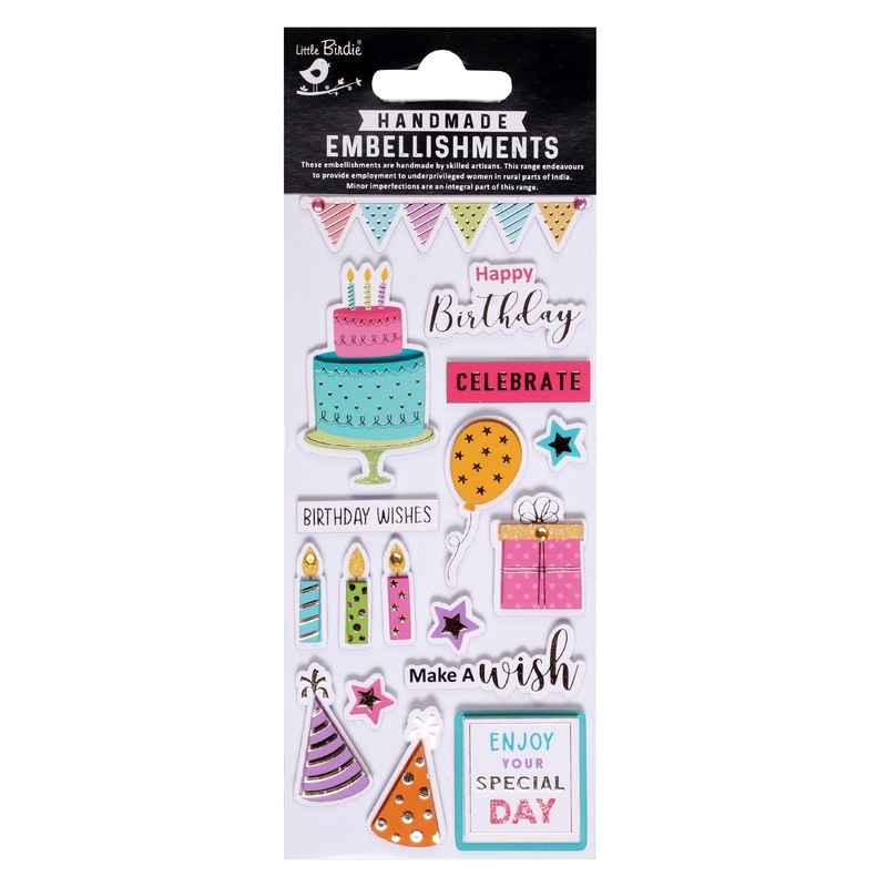 Handmade 3D Glitter Stickers – Make A Wish, 17pc, 1 Sheet