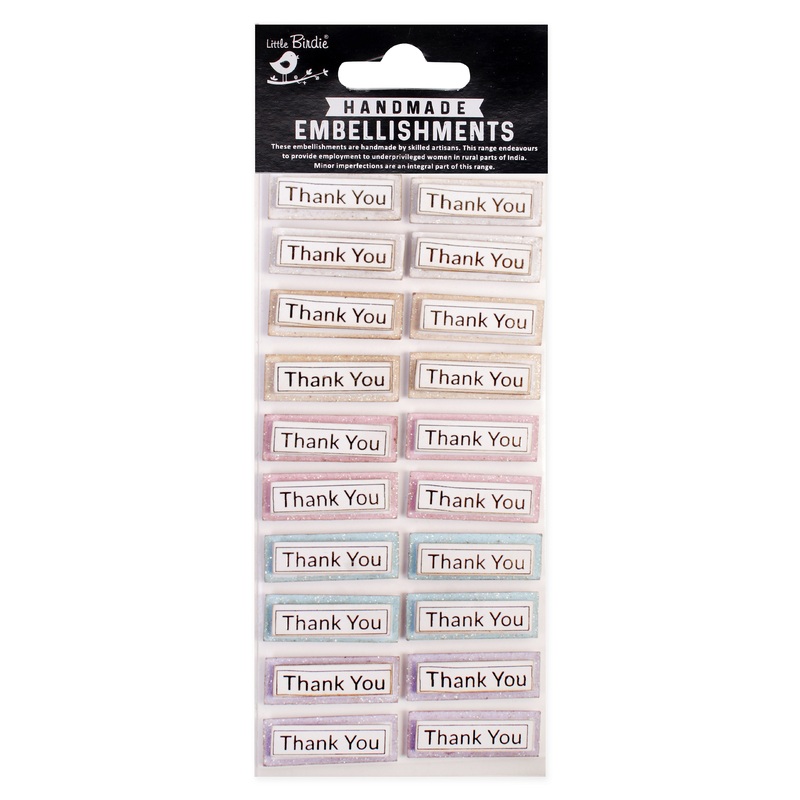 Handmade 3D Glitter Stickers – Sparkly Thank You, 20pc, 1 Sheet