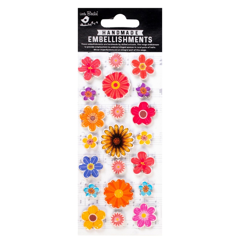 Handmade Resin Sticker – Joyful Flowers, 21pc, 1 Sheet