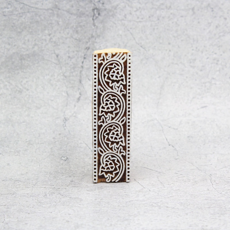 Hand Carved Wooden Printing Block Blooming Wine Border W 1inch X L 4inch 1pc