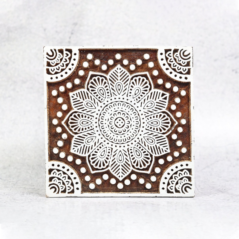 Hand Carved Wooden Printing Block Delicate Mandala W 4inch X L 4inch 1pc