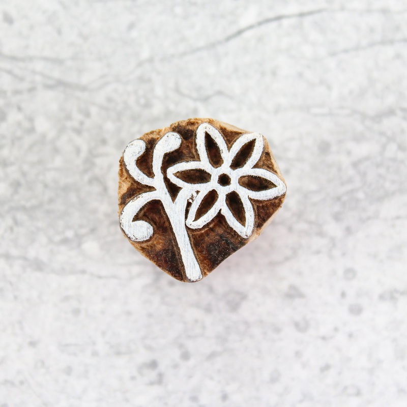 Hand Carved Wooden Printing Block Small Meadow Flower W 1inch X L 1inch 1pc