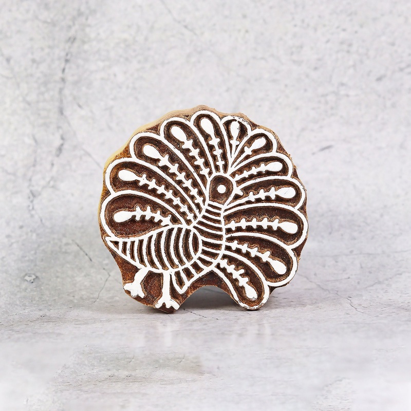Hand Carved Wooden Printing Block Wild Peacock W 2.5inch X L 2.7inch 1pc