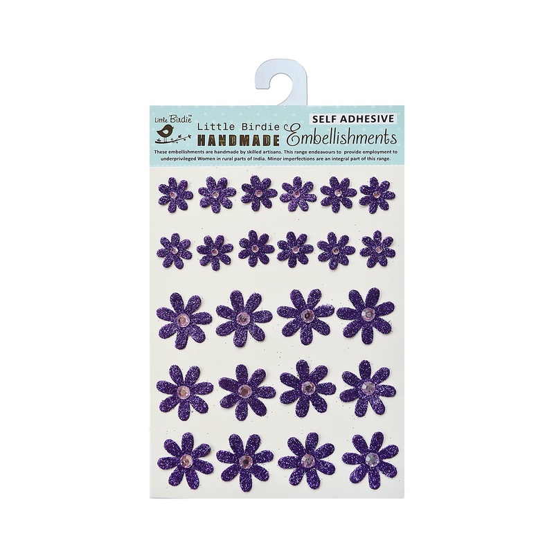 Handmade Emblishment Glitter Pearl Florettes Purple 24pc