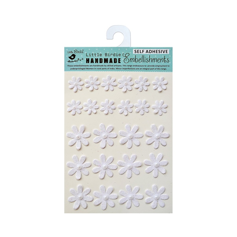 Handmade Emblishment Glitter Pearl Florettes White 24pc