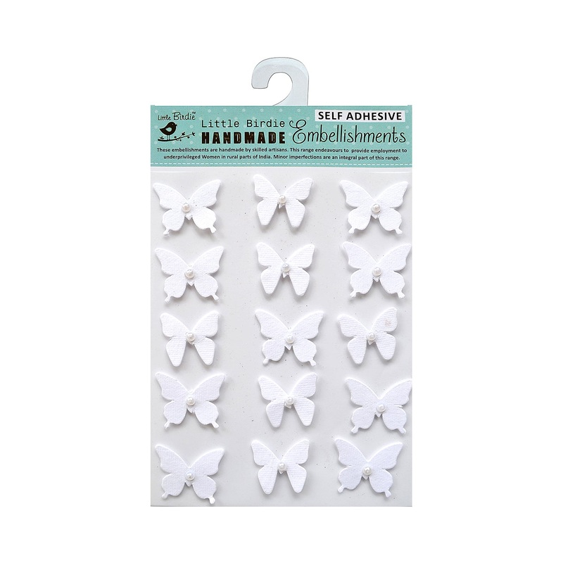 Handmade Embossed Pearl Butterfly White 15pc