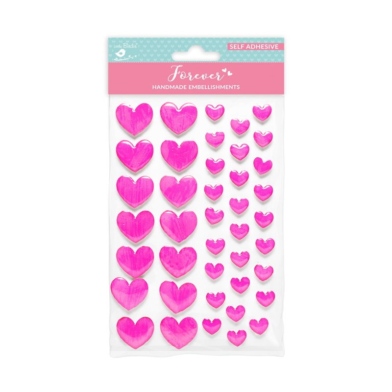 Handmade Resin Sticker Loving Hearts Pink 41pc